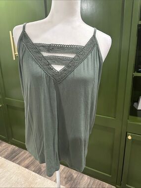 Maurices Olive Lace-Trim Strappy Cami Tank